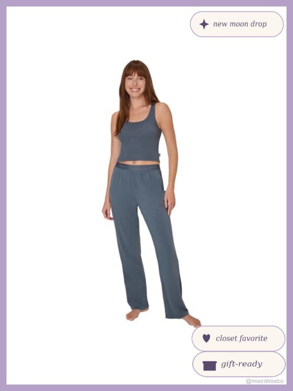 Hanes Viscose Bamboo Rib Crop Tank & Lounge Pants 2 Piece Pajama Set